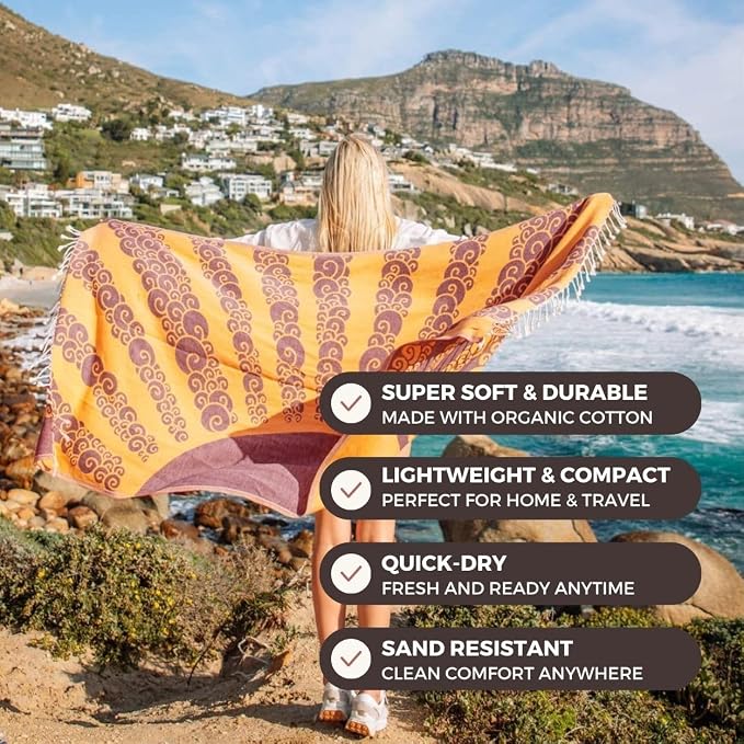 FESHKA Sand Free Turkish Beach Towel Quick Dry Bath Towel, Oversized Beach - Image 2
