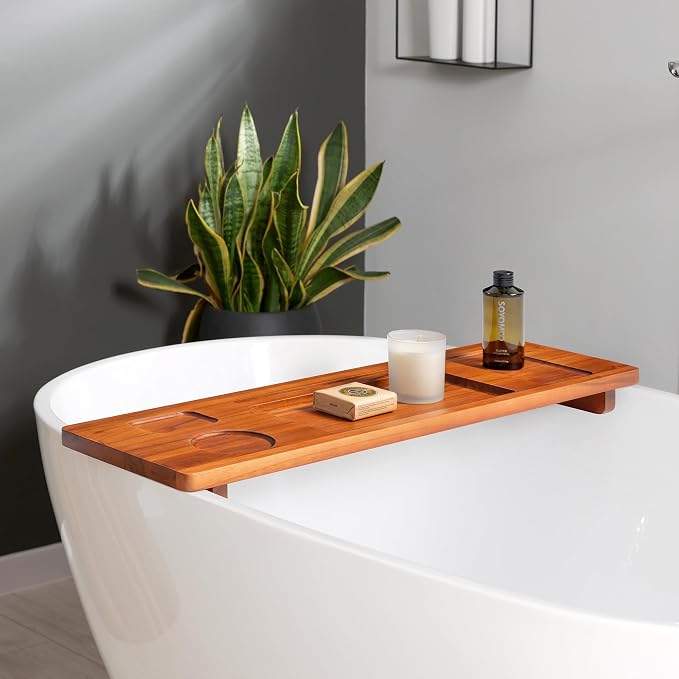 Premium Teak Bathtub Tray for Freestanding Baths - Image 5