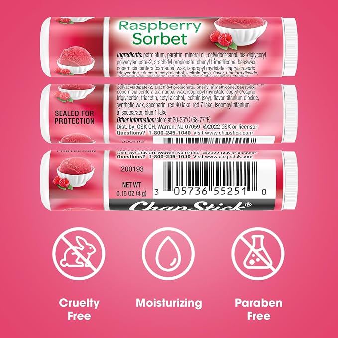 ChapStick Lip Moisturizer, Raspberry Sorbet, Luscious & Sweet, 0.15 Oz Ea - Image 7
