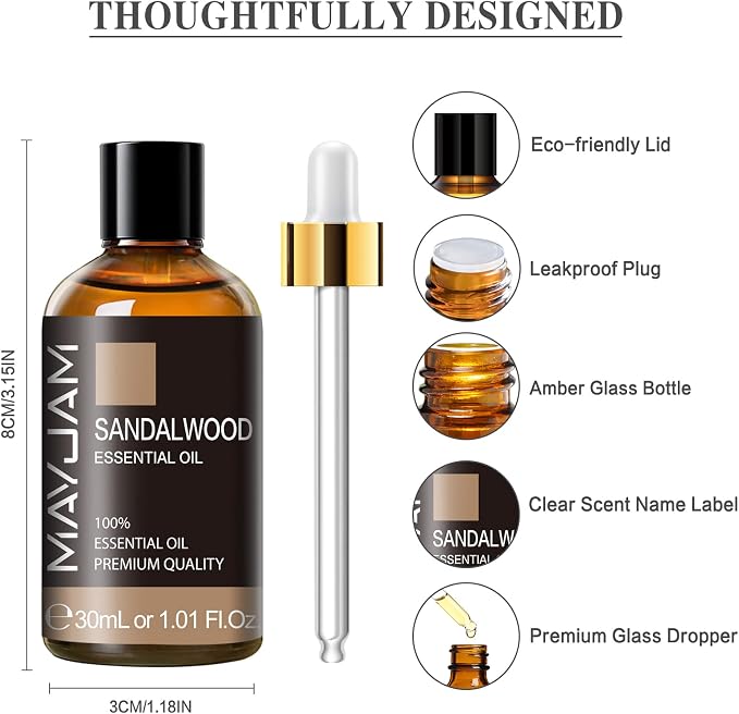 Sandalwood Essential Oil 1.01FL.OZ, MAYJAM Premium Aromatherapy Sandalwood Oil - Image 6
