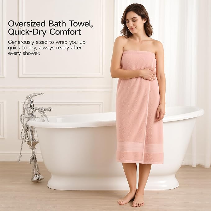 REDKISS Pink Bath Towels Set of 4, Extra Large Bath Sheets 27 X 59 Inches - Image 3