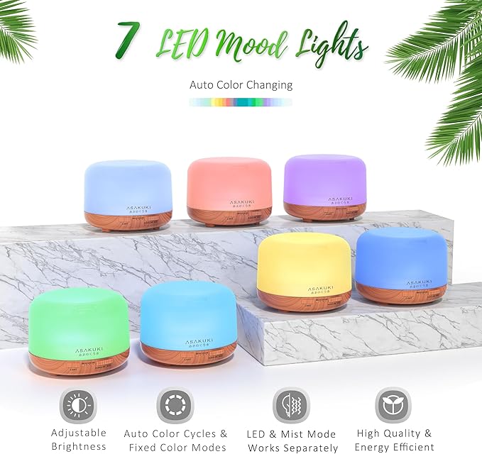 ASAKUKI Oil Diffuser with Essential Oils Set, 500ml Aromatherapy Humidifier - Image 3