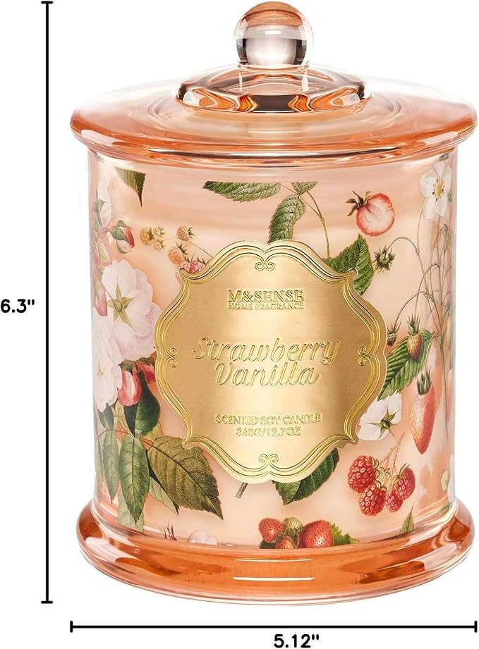 M&SENSE Strawberry Vanilla Soy Candle, Natural 12.7oz 75 Hour Long Lasting Slow - Image 9