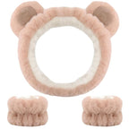 Bear Ears Headband, Cute Spa Headband and Wristband Set Washing Face Skincare by Waliah