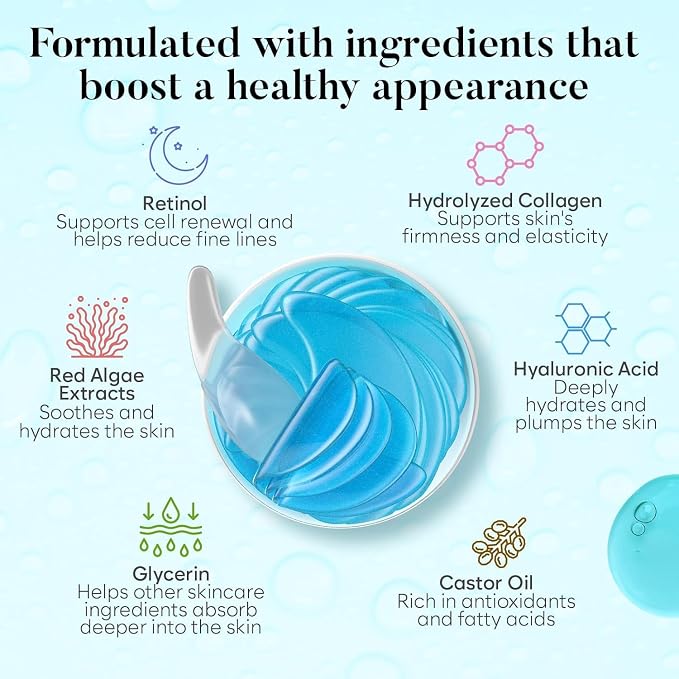 BLOOMORA Retinol & Collagen Under Eye Patches, Under Eye Mask - Image 2
