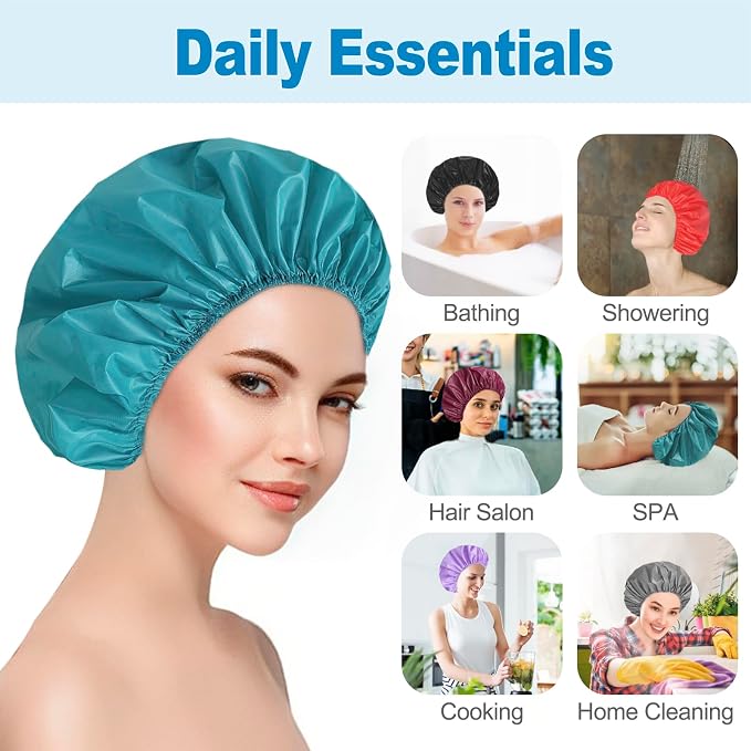 6 PCS Shower Caps for Women, Double Side Waterproof Shower Cap, Reusable - Image 2