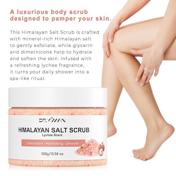 Himalayan Salt & Sugar Body Scrub, Lychee Scented Exfoliating and Moisturizing - Image 2