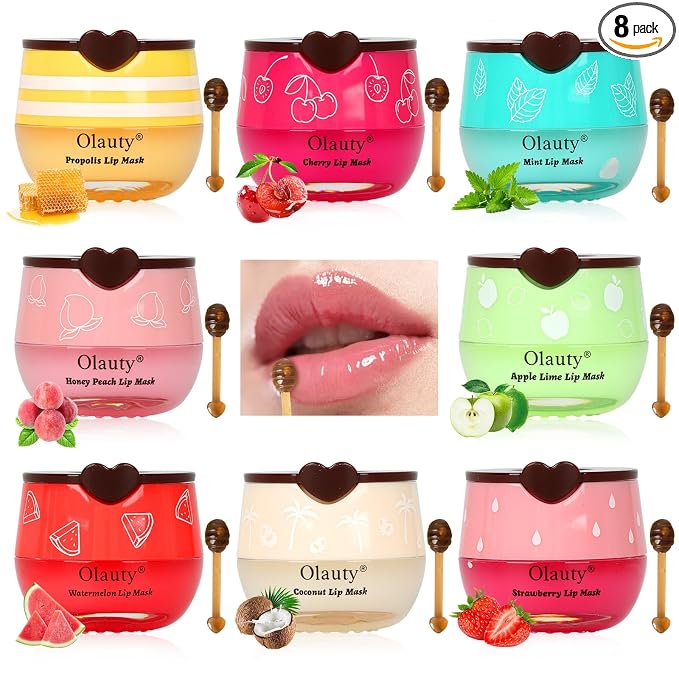 8Pcs Bee Lip Balm Honey Pot, Lip Mask Skincare, Strawberry, Watermelon by Sulily