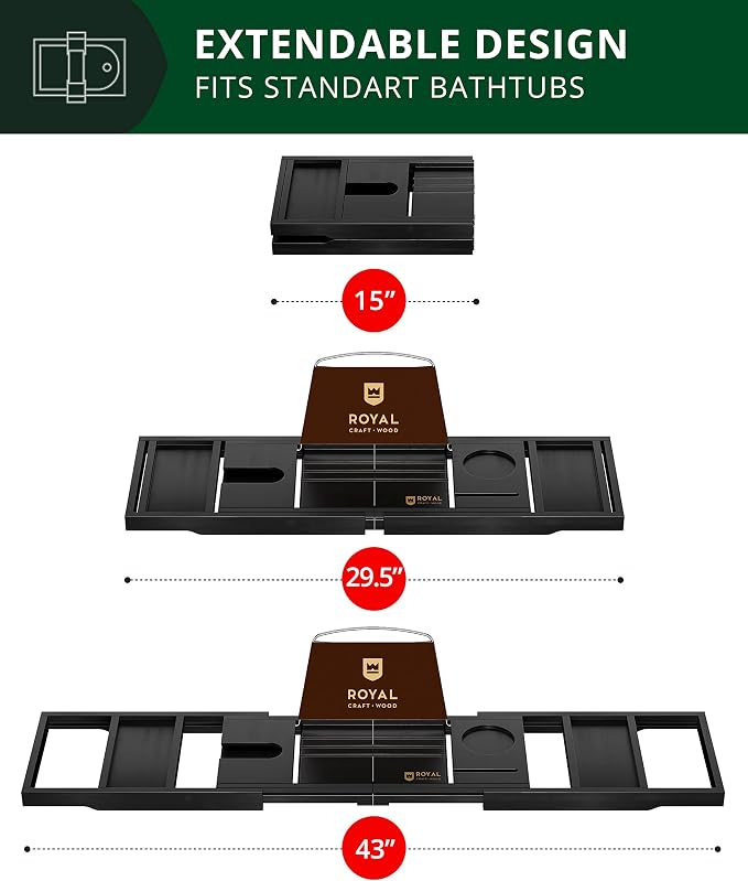 ROYAL CRAFT WOOD Premium Foldable Bathtub Tray Caddy - Image 3