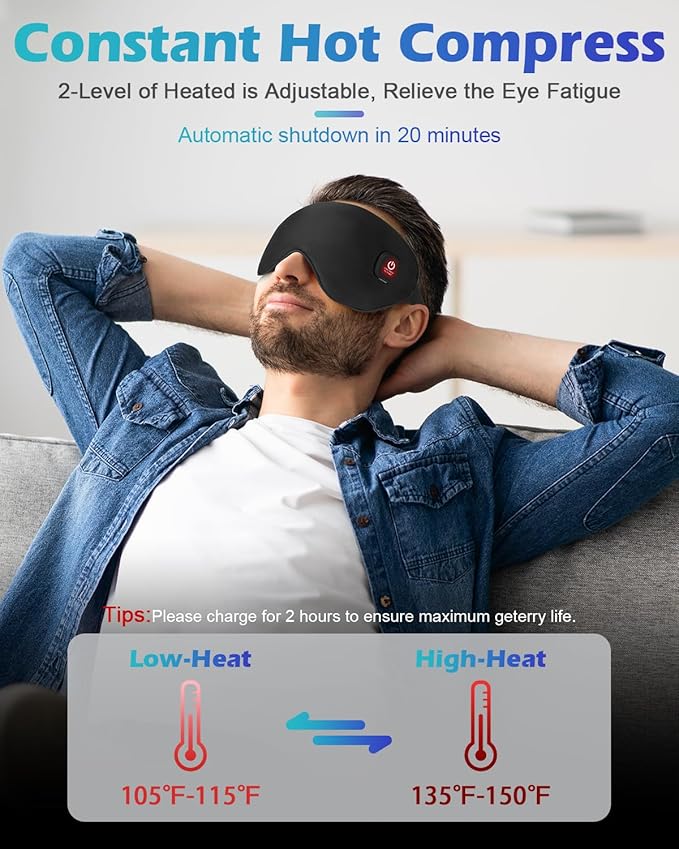 Silk Cordless Heated Eye Mask, Washable Heat Eye Compress - Image 2