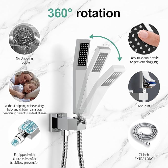 SR SUN RISE SRSH-D1203 12 Inches Bathroom Luxury Rain Mixer Shower Combo Set - Image 4