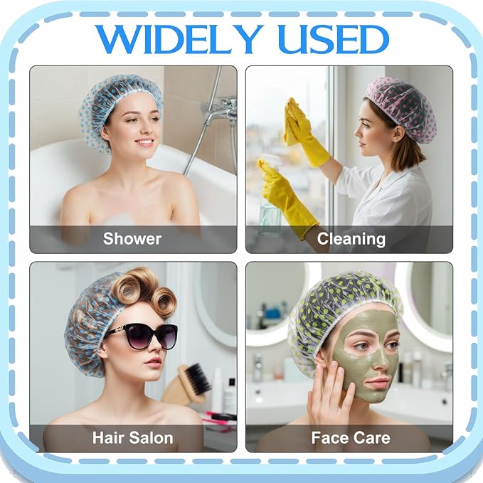 6PCS Shower Caps, Waterproof Reusable Plastic Shower Caps Elastic Band Flower - Image 7