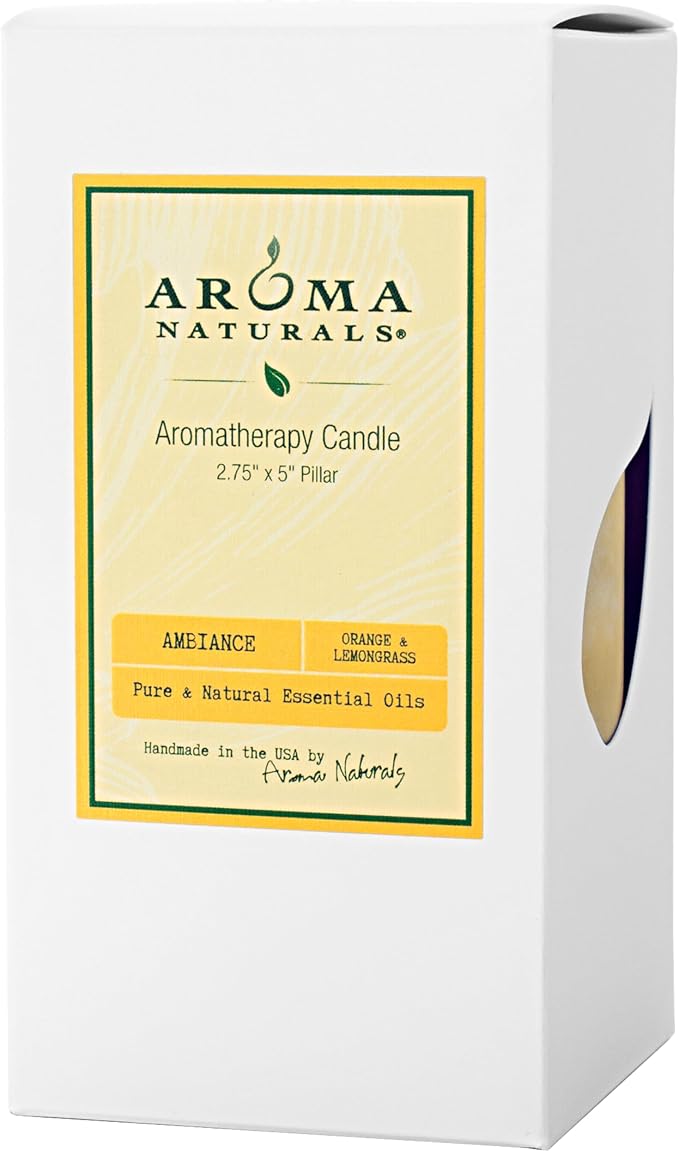 Aroma Naturals Orange and Lemongrass Essential Oil Scented Pillar Candle - Image 2