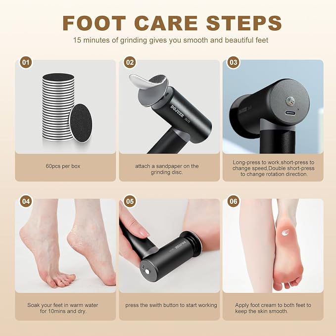 Premium Electric Foot Callus Remover, Ergonomic T-Grip 2600mAh Rechargeable 3 - Image 7