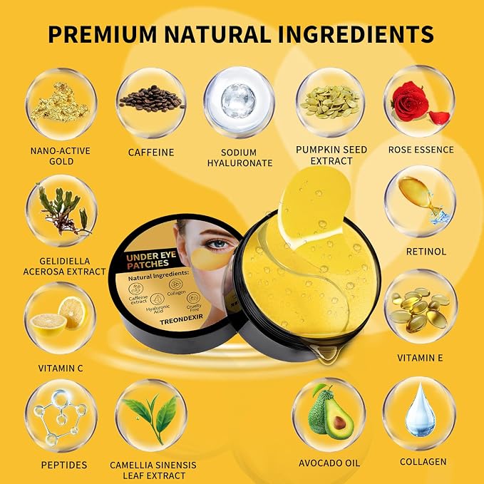 24K Gold Eye Masks for Dark Circles and Puffiness 70PCS, Under Eye Patches for - Image 3