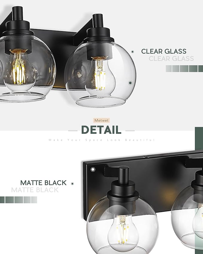 Bathroom Light Fixtures, 4 Light Matte Black Vanity Light, 26 Inch Modern Wall - Image 2