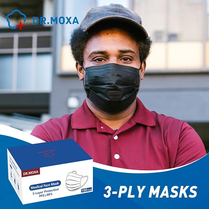 100 Pack Medical Grade Black Disposable Face Masks-Protective 3 Ply Face Mask - Image 7