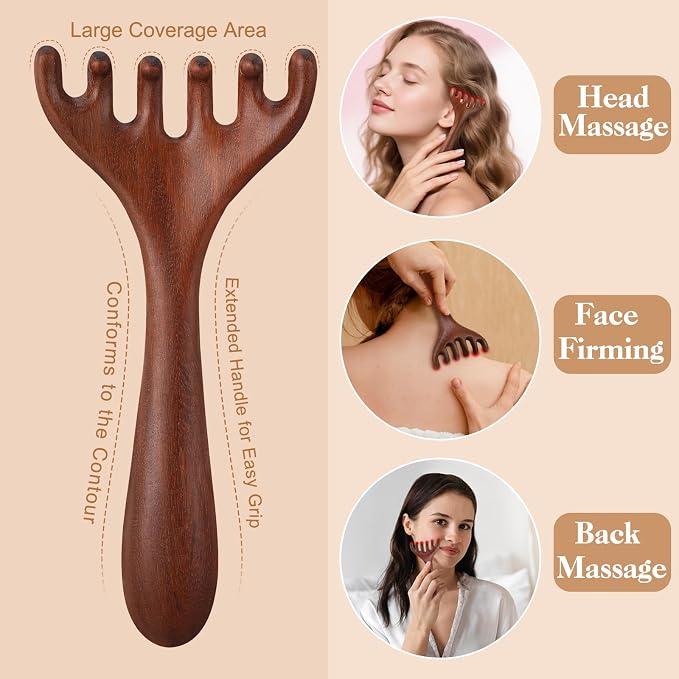 ProSuites 3 Pack Wooden Scalp Massager Tool Loc Combs, Long Handle Head Massage - Image 4