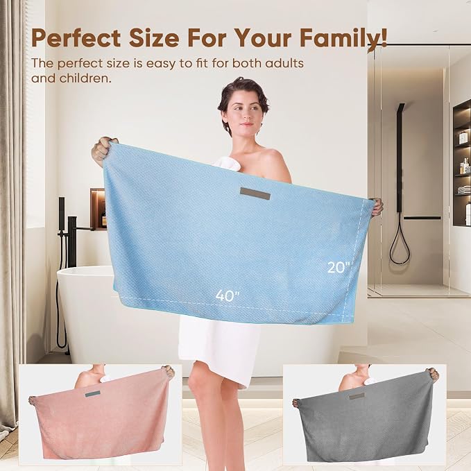 HOMEXCEL Blue Microfiber Hair Towels 5 Pack- 40 x 20 inches Super Soft - Image 5