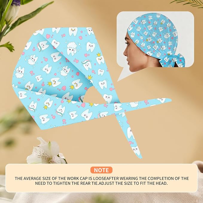 Adjustable Scrub Cap with Buttons & Sweatband, Working Hat with Elastic Tie Back - Image 5