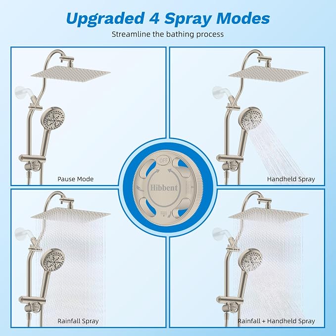Hibbent cUPC Certified All Metal 12" Rainfall Showerhead Combo, High Pressure - Image 3