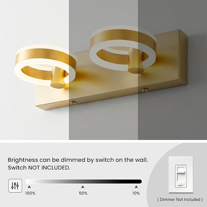 LED Bathroom Light Fixtures, 15inch Gold Vanity Lights, Modern 2 Light Acrylic - Image 3