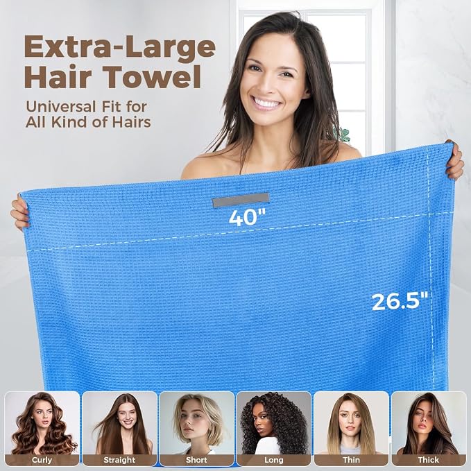 HOMEXCEL 2 Pack Large Microfiber Hair Towels Waffle Weave- 40 x 26.5 inches - Image 2