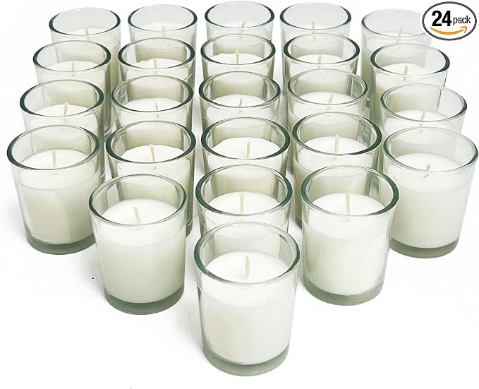 Simply Soson Scented Votive Candles, Bulk Set of 24 White Peppermint Scented by SimplySoson