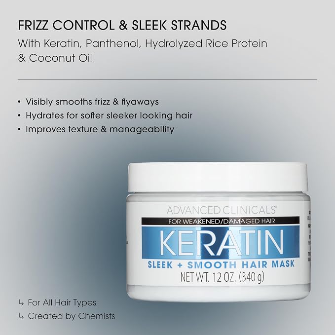 Advanced Clinicals Keratin Hair Mask Treatment, 12 Fl Oz, - Image 2