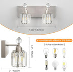 PRESDE 2-Light Crystal Bathroom Vanity Light, Brushed Nickel Modern Bath - Image 3