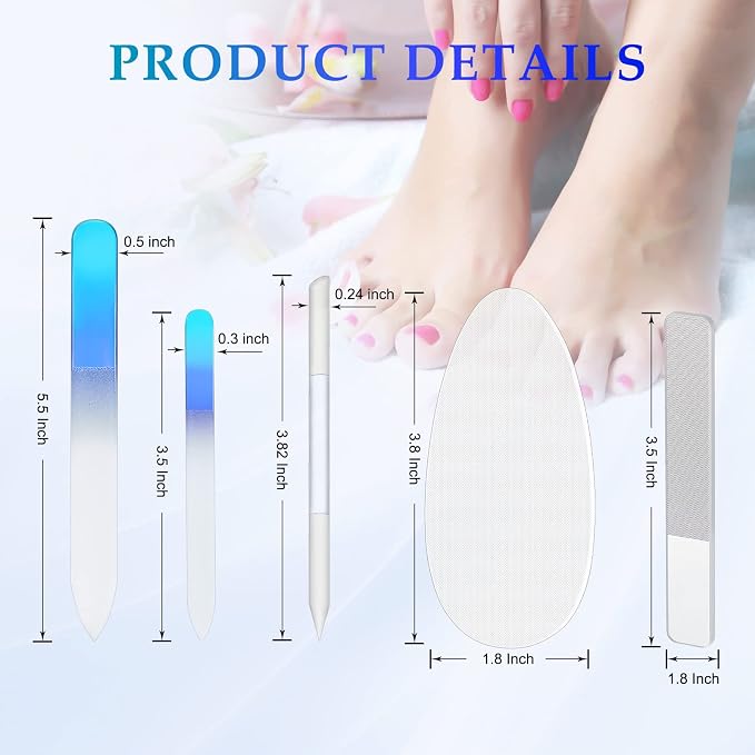 6 Pcs Glass Nail File and Nail Shiner Set Manicure Pedicure Glass File Buffer - Image 2
