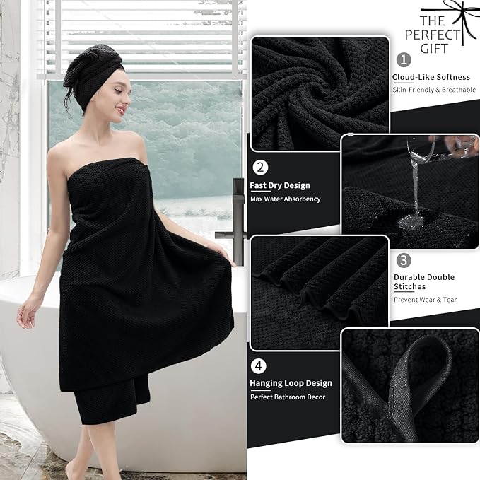 8 Piece Bathroom Towel Set Black |2 Oversized Large Bath Towels Sheet, 2 Hand - Image 3