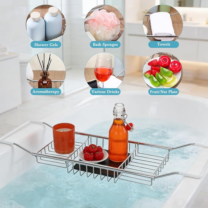 Cabilock Stainless Steel Expandable Bathtub Tray, Chrome Polished Telescopic - Image 6