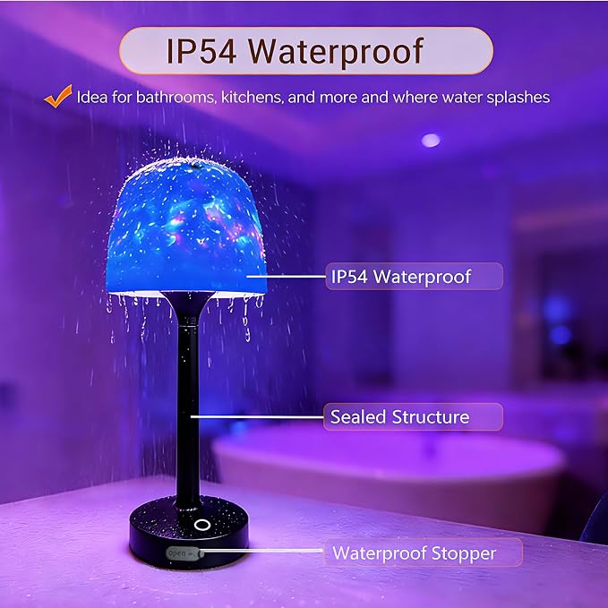 Waterproof Bathroom Lamp with 16 Color Ocean Wave Projector, Rechargeable - Image 5