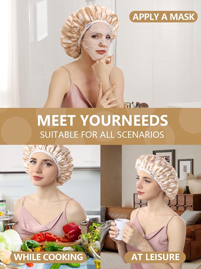 Years calm Terry Lined Shower Cap, Triple Layer Heart Motifs, Waterproof - Image 9