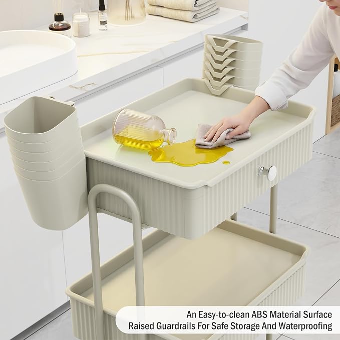 3 Tier Drawer Beauty Cart with 12 Movable Storage Organizer, Thickened ABS & - Image 5