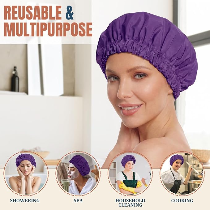 Reusable Shower Cap for Women, Large Waterproof Shower Bonnet - Image 3