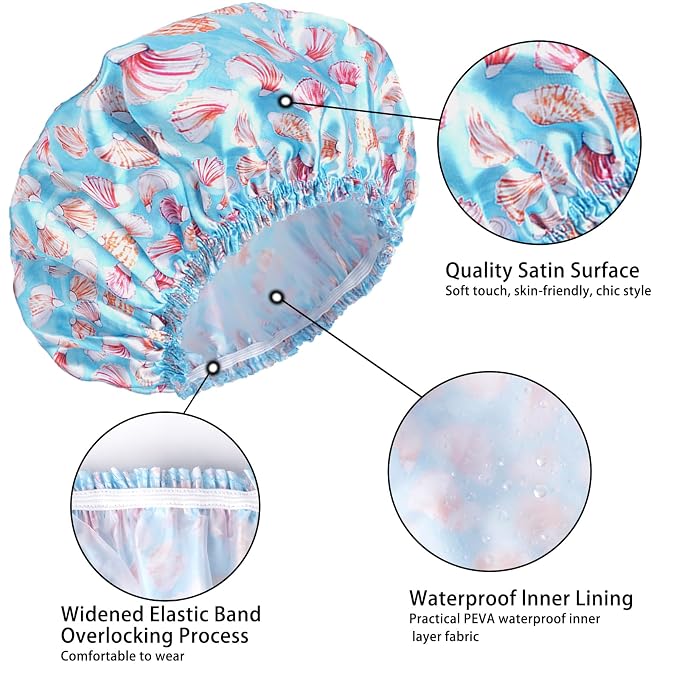 Shower Caps for Women, Double Layers Shower Cap Reusable Waterproof, Bathing - Image 5