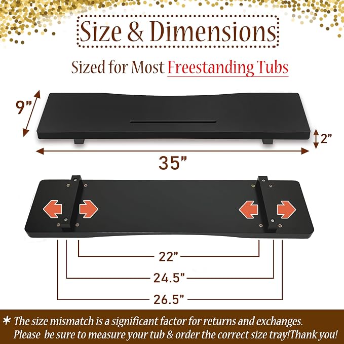 Stylish Black Bamboo Bathtub Tray Caddy - Image 2