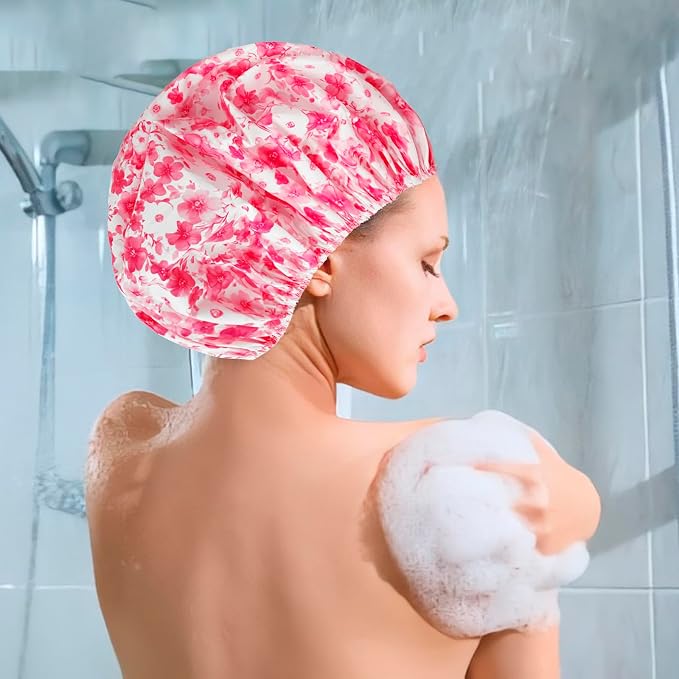 6 PCS Shower Caps for Women, Double Side Waterproof Shower Cap, Reusable - Image 2