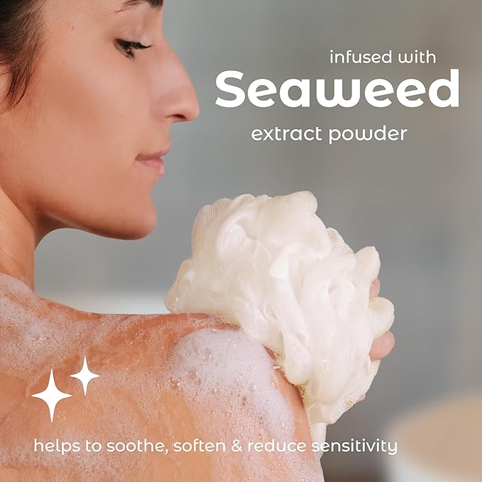 MainBasics Seaweed Infused Bath Shower Loofah Sponge Pouf Body Wash Scrubber - Image 5