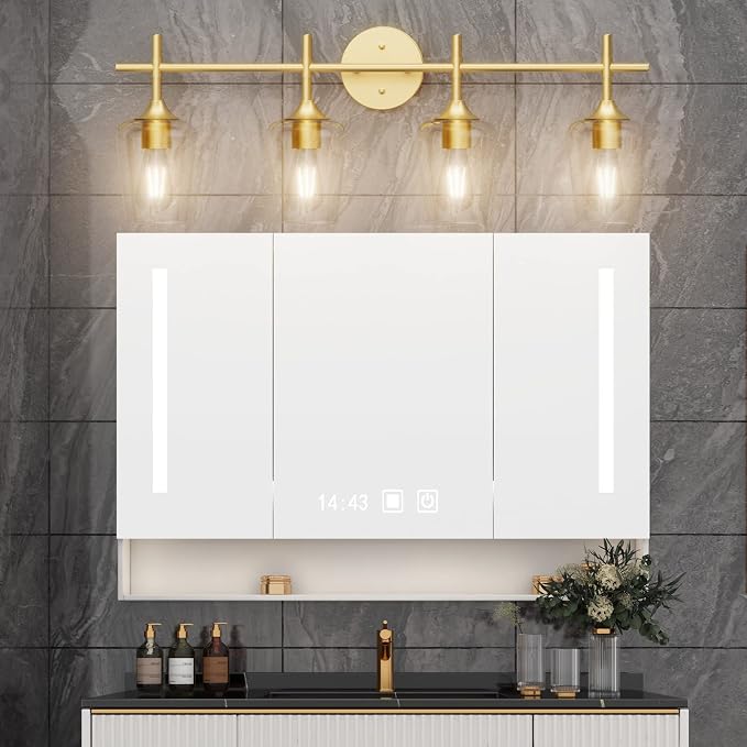 Ralbay 4-Lights Gold Vanity Light Fixture Vintage Gold Vanity Lights Wall - Image 6