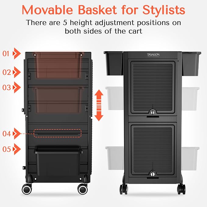 TASALON Professional Rolling Salon Cart, 6-Drawer Storage Trolley - Image 5