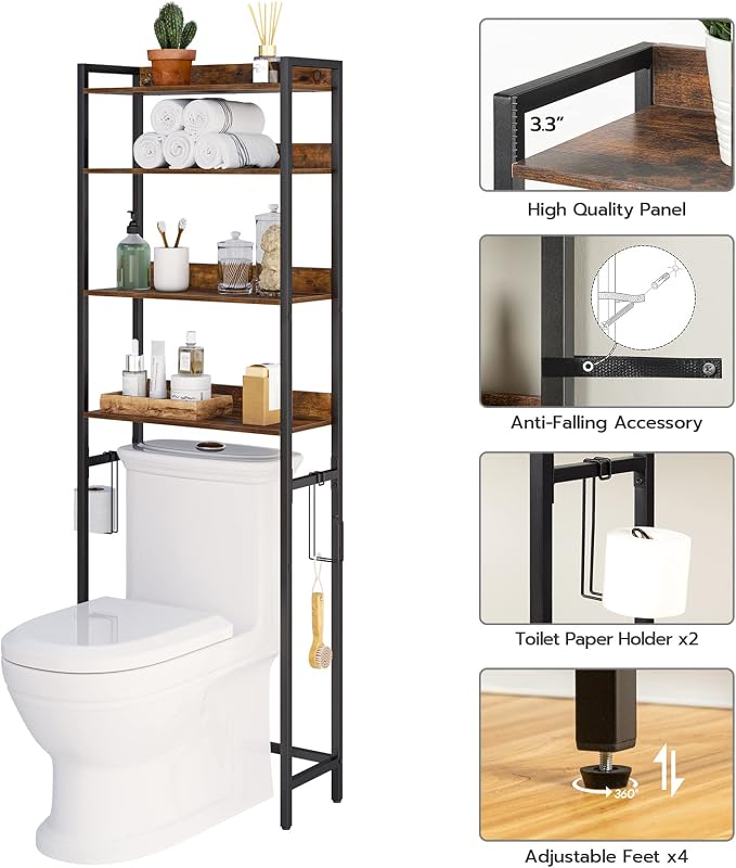 MAHANCRIS Over The Toilet Storage Rack, 4 Tier Bathroom Organizer Over Toilet - Image 5
