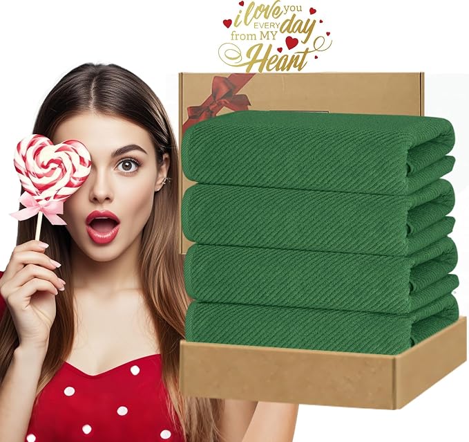 VOOVA & MOVAS Hunter Green Bath Towels, Bath Towels Set of 4, Large 30"x56" - Image 6
