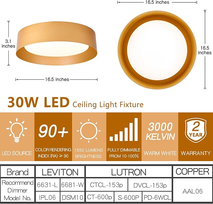 Bargeni Flush Mount Ceiling Light, 16.5 inch LED Ceiling Light Fixture - Image 3