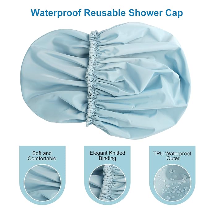 Shower Cap for Women, Double Layer Waterproof Bath Cap, Reusable Hair Protector - Image 6