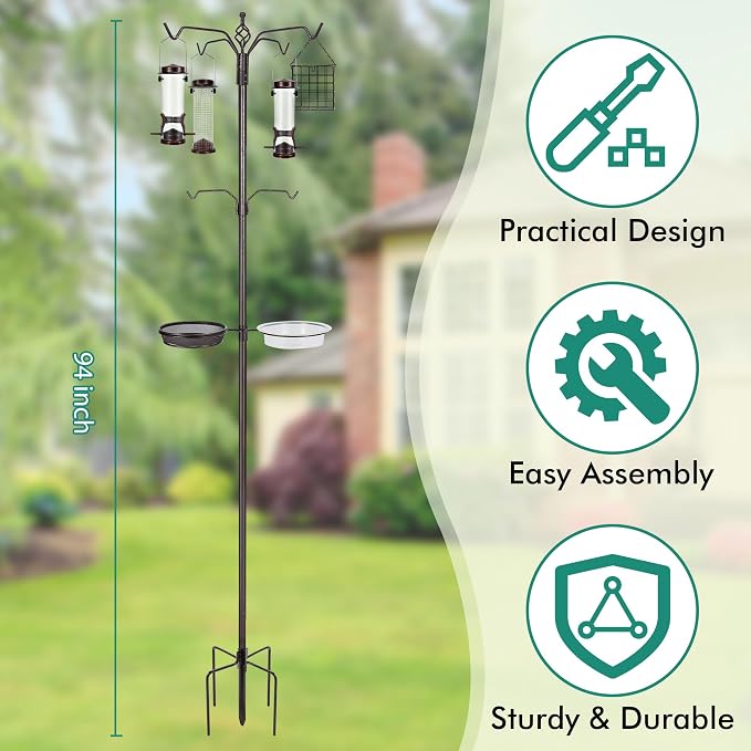 YINGYM Bird Feeding Station Kit, 94 Inch Bird Feeder Pole Stand - Image 2
