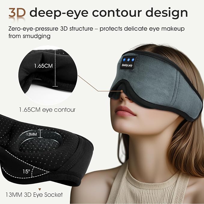 Sleep mask Headphones, 100% Blackout 3D Zero Eye Pressure Bluetooth Sleep mask - Image 3