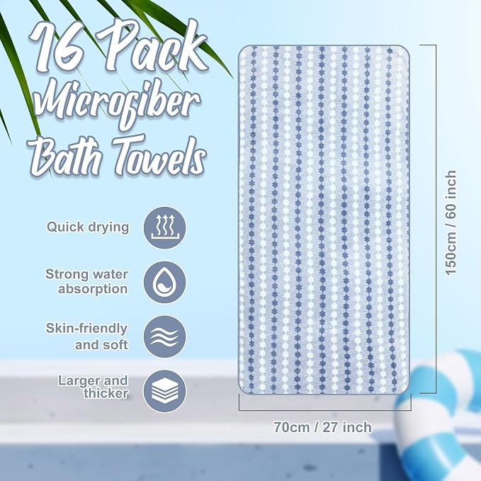 SmoothNovelty 16 Pack Microfiber Bath Towels Bulk 27'' x 60'' Oversized Size - Image 2